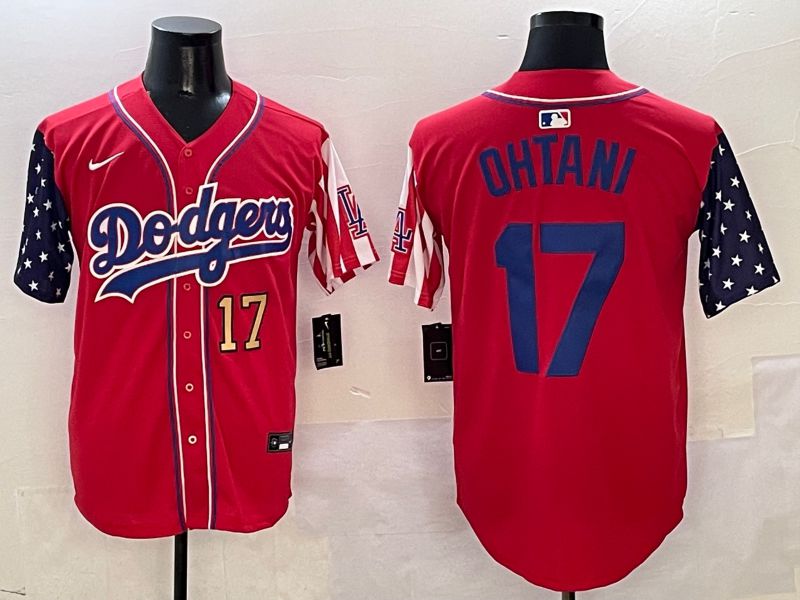 Men Los Angeles Dodgers #17 Ohtani Red a generation of national flags Joint name 2025 Nike MLB Jersey style 14